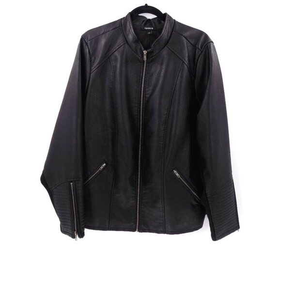 Torrid Moto Jacket Size 3X Black Faux Leather Collarless - Picture 1 of 5